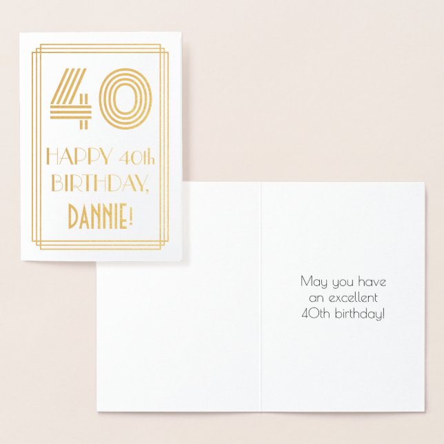40th Birthday - Art Deco Inspired Look "40" & Name Foil Card (Display)