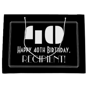 40th Birthday ~ Art Deco Inspired Look "40" + Name Large Gift Bag