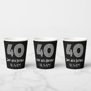 40th Birthday — Art Deco Inspired Look “40”  Paper Cups