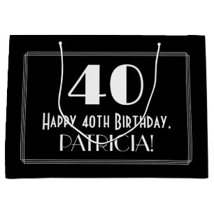 40th Birthday: Art Deco Inspired Style "40", Name Large Gift Bag