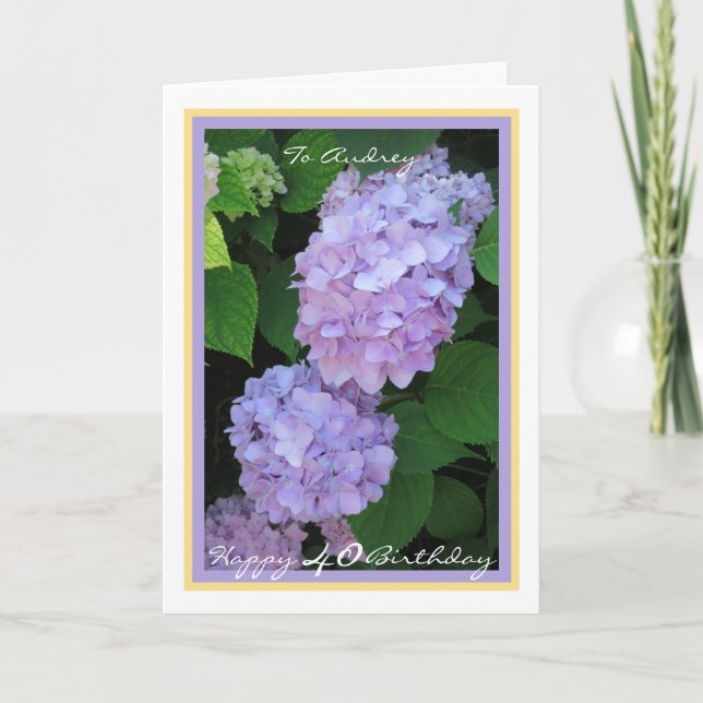40th Birthday Audrey Hydrangeas Elegant Gold Frame Card (Front)