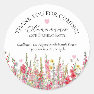 40th Birthday August Birth Flower Custom Favour Classic Round Sticker