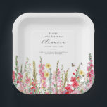 40th Birthday August Birth Flower Party Supplies Paper Plate<br><div class="desc">Perfect table decor for an August birthday party. Pink gladiolus is the birth flower for that month. It forms a pretty watercolor bottom border on this floral personalised plate. The birthday guest of honour's name, age and birthdate are placed above it using elegant calligraphy and typography. All text is editable....</div>