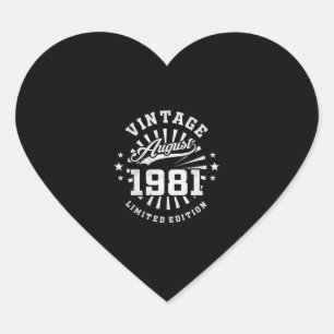 40th Birthday August Gift Vintage 1981 40 Years Heart Sticker