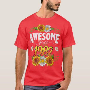 40th Birthday Awesome Since 1982 Floral Thanksgivi T-Shirt