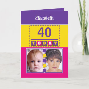 40th birthday awesome since purple pink photos card