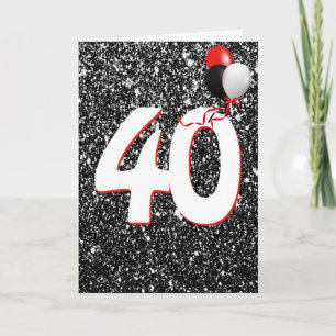 40th Birthday Balloons on Black Glitter Card