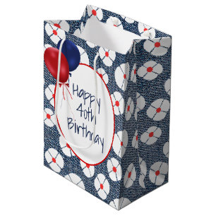 40th Birthday Balloons on Floral Denim Medium Gift Bag