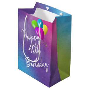 40th Birthday Balloons On Rainbow Medium Gift Bag