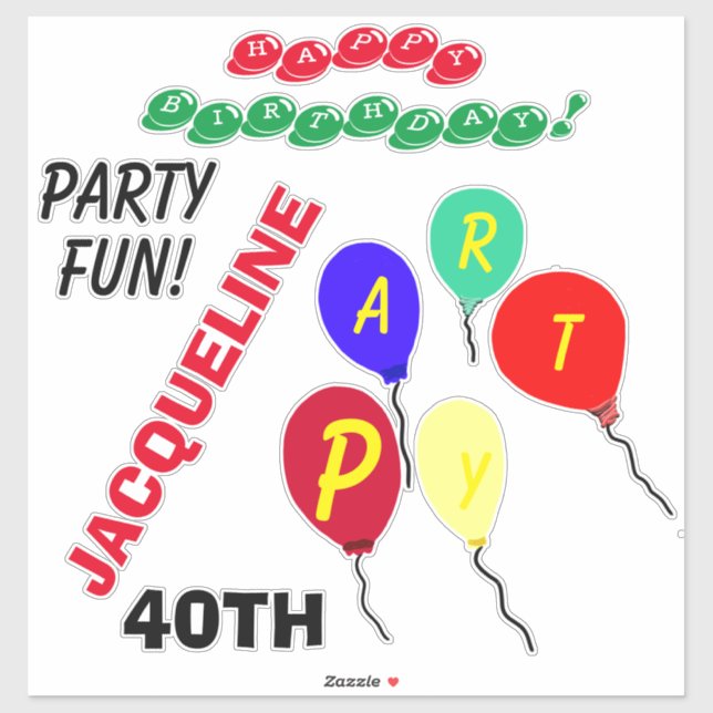 40th Birthday Balloons Personalise Age (Sheet)