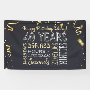 40th Birthday Banner - 40 Years in Hours & Seconds
