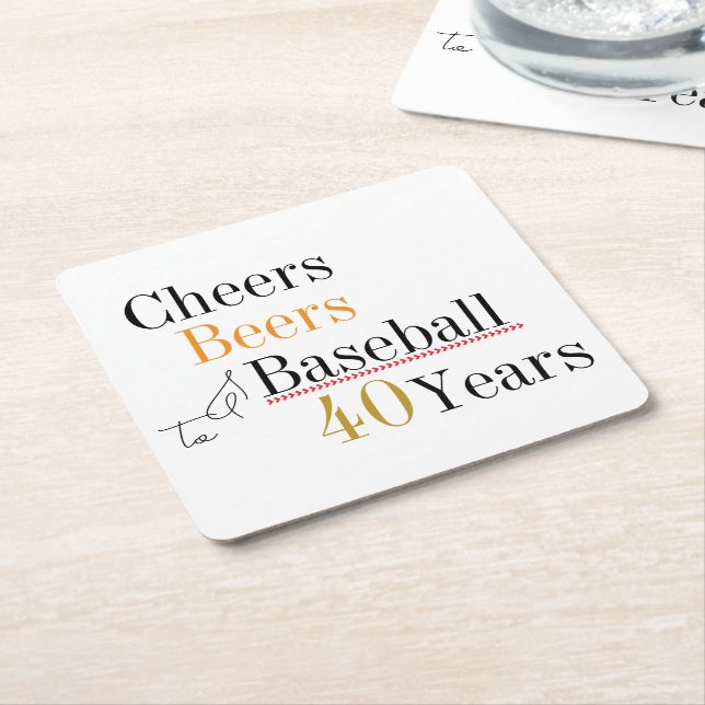 40th Birthday Baseball Cheers and Beers Party Square Paper Coaster (Angled)