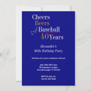 40th Birthday Baseball Cheers Beers Modern Party Invitation