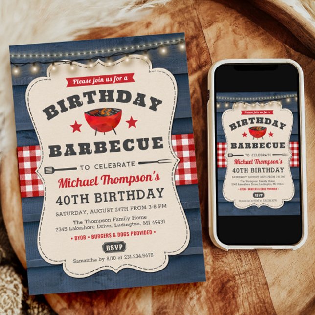 40th Birthday BBQ Summer Barbecue Party Invitation (BBQ Birthday Invite, BBQ Birthday Invitation, Barbecue Birthday Invitation, Summer Party Invitation)
