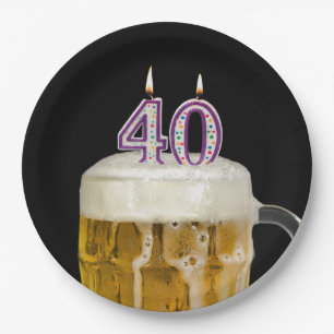 40th Birthday Beer on black Paper Plate