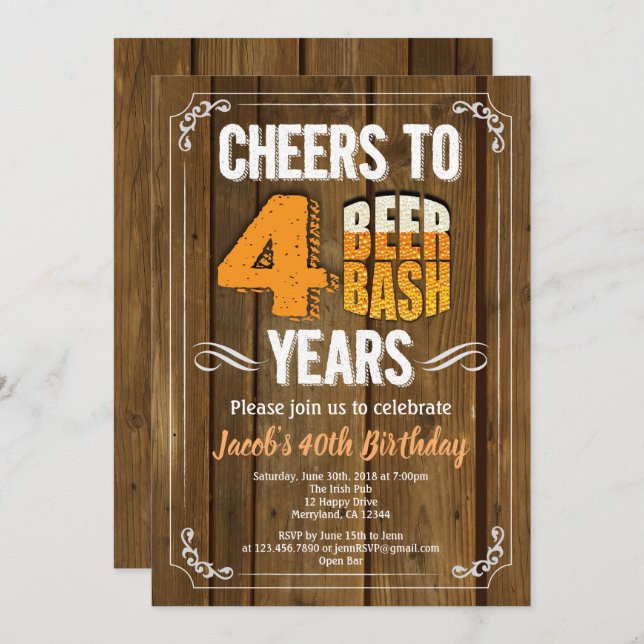 40th birthday beer party man bar celebration invitation (Front/Back)