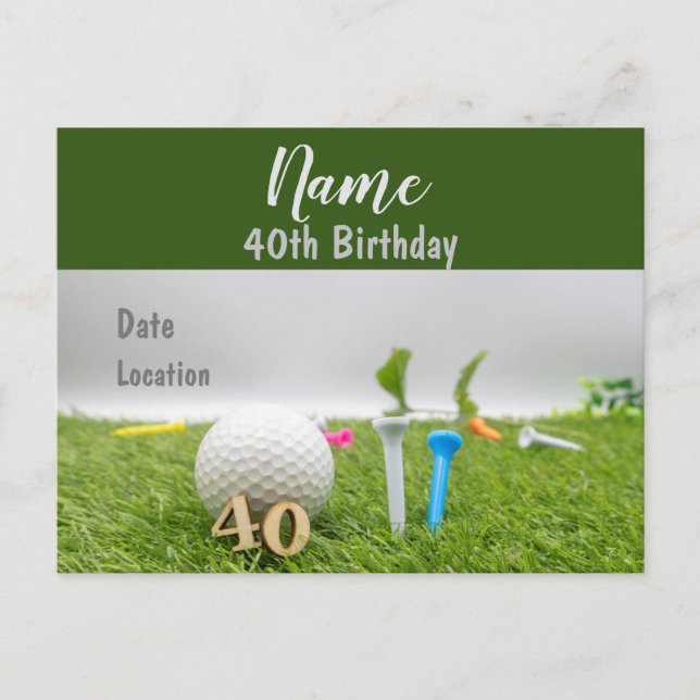40th birthday birthday party invitation on green postcard (Front)