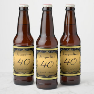 40th Birthday Black And Gold Beer Bottle Label