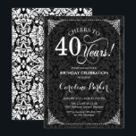 40th Birthday - Black and White Damask Invitation<br><div class="desc">40th Birthday Invitation.
Elegant vintage black and white design with damask pattern. Features script font. Cheers to 40 years! Can be personalised into any age! Message me if you need further customisation.</div>