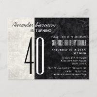 40th Birthday Black and White Marble Invitation