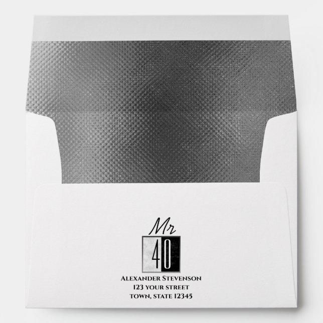 40th Birthday Black and White Return Address Envelope (Back (Bottom))