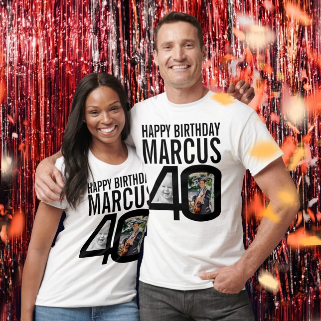 40th birthday black custom now then photo name T-Shirt (Creator Uploaded)