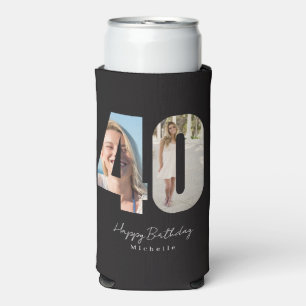40th Birthday Black Custom Photo  Seltzer Can Cooler