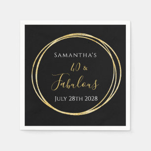 40th Birthday Black Gold Birthday Party Napkin