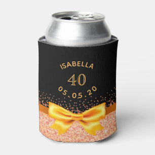 40th birthday black gold bow can cooler