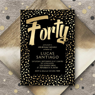 40th Birthday Black Gold Confetti Invitation