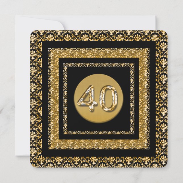 40th birthday black gold damasks invitation (Front)