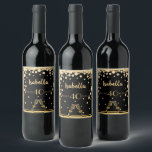 40th birthday black gold diamonds wine label<br><div class="desc">Glamourous and elegant 40th birthday party wine label. Black background colour. Two sparkling wine glasses, flutes and faux golden diamond sprinkle as decor. Templates for a name, age 40, date of birth and the anniversary date. Golden letters. You can change the background colour to match your theme. Click customise and...</div>