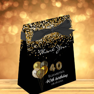 40th birthday black gold glitter leopard thank you favour box