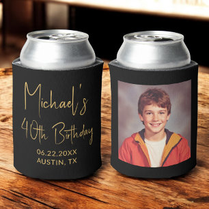 40th Birthday Black Gold Instagram Photo Can Cooler