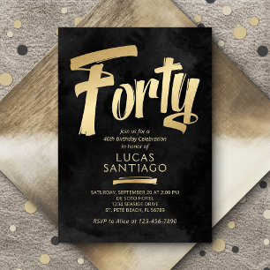 40th Birthday Black Gold Invitation