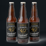 40th Birthday Black Gold Legendary Funny<br><div class="desc">A personalised elegant beer bottle label that is easy to customise for that special birthday party occasion.</div>