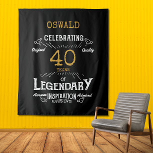 40th Birthday Black Gold Legendary Photo Backdrop Tapestry