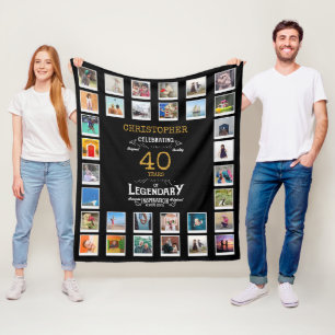 40th Birthday Black Gold Legendary Photo Fleece Blanket