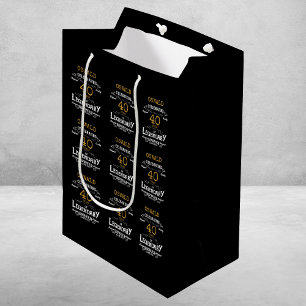 40th Birthday Black Gold Legendary Retro Medium Gift Bag