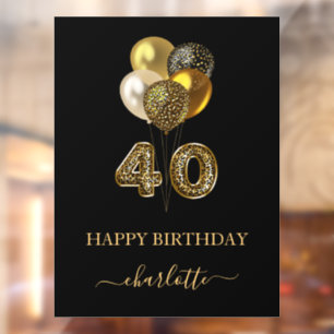 40th birthday black gold leopard name script