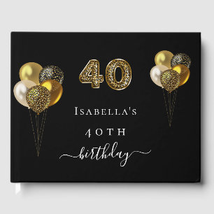 40th birthday black gold leopard print balloons guest book