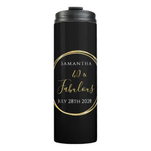 40th Birthday Black Gold Personalised Party Favour Thermal Tumbler