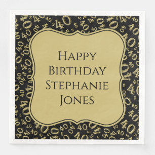 40th Birthday Black/Gold Random Pattern 40 Napkin