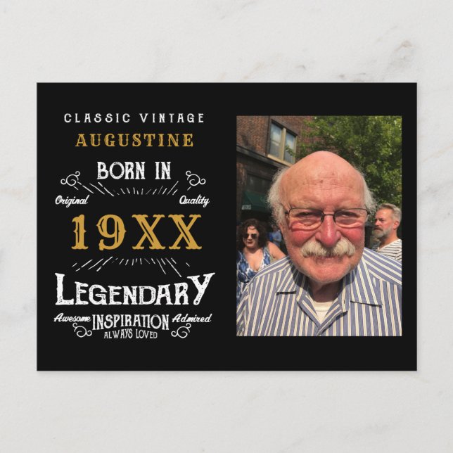 40th Birthday Black Gold Retro Photo Postcard (Front)