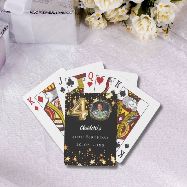40th birthday black gold stars photo playing cards (Creator Uploaded)