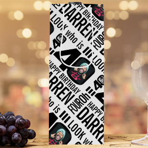40th birthday black look 40 custom photo name wine gift bag