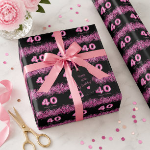 40th Birthday Black, Pink Balloons   Faux Glitter Wrapping Paper