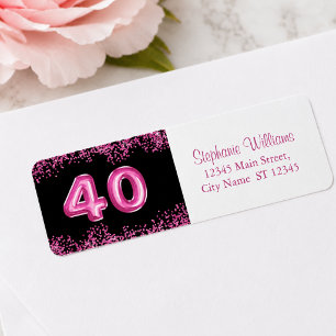 40th Birthday Black Pink Glitter Return Address