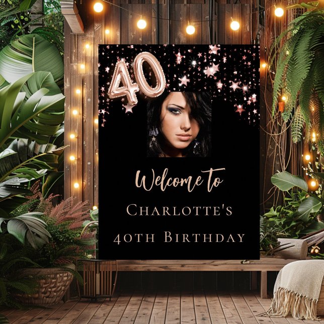 40th Birthday black rose gold photo star welcome Poster (Creator Uploaded)