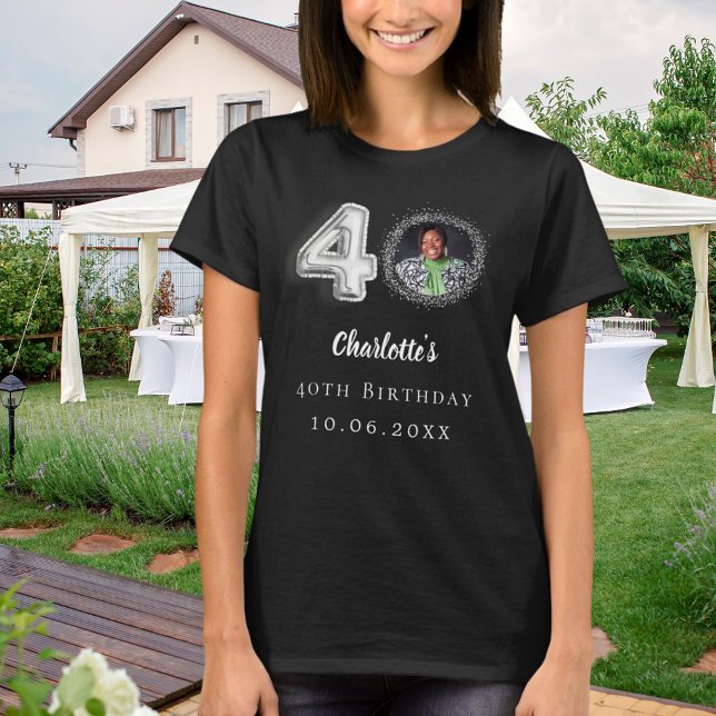 40th birthday black silver photo T-Shirt (Creator Uploaded)